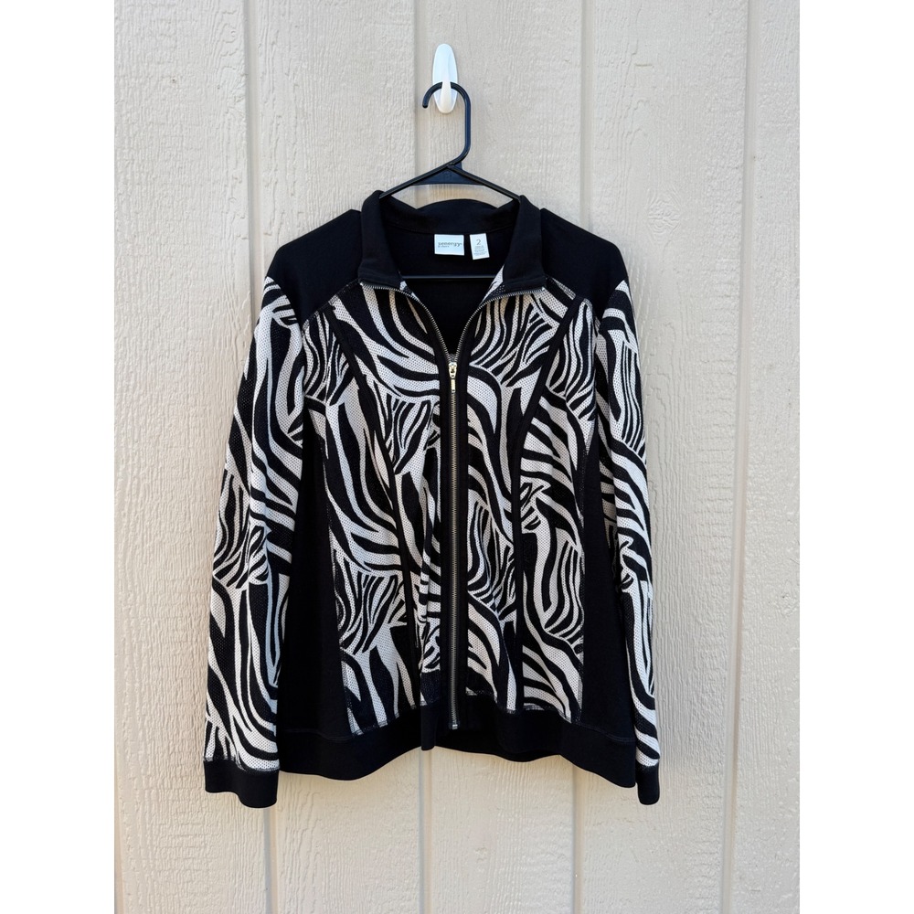 Chico's Zenergy 2 Zebra Print Jacket Athleisure Cotton Mesh Zip Up